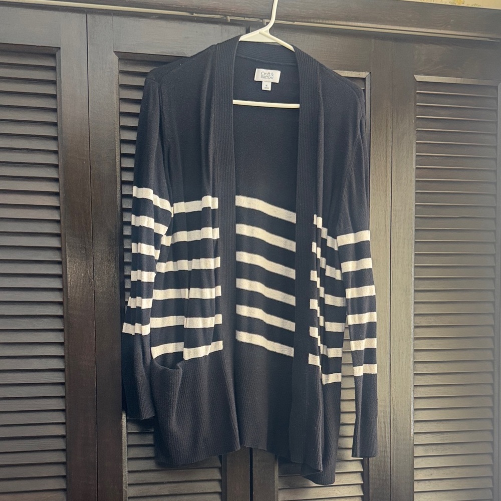 Croft and Barrow Black and White Striped Cardigan